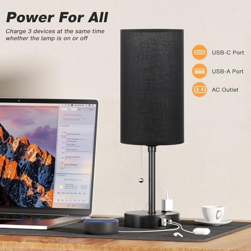 17in Bedside Table Lamp for Bedroom, Desk Lamp with USB Ports for Dorm - Image 4
