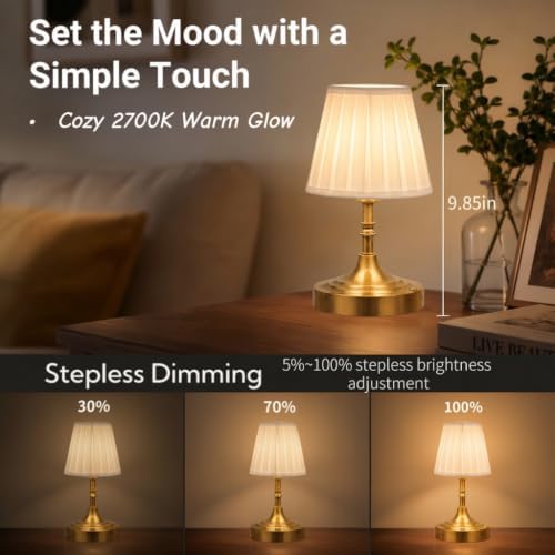 Gold Small Cordless Table Lamp Rechargeable,Mini Lamp - Kitchen Countertop - Image 4