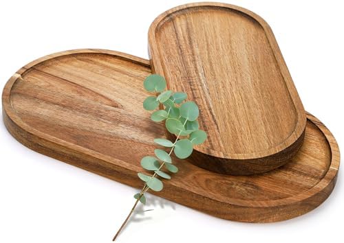 Elsjoy Set of 2 Acacia Wood Serving Trays, Long Wooden Serving Platter Oval Charcuterie Board Set for Home Decor, Fruit, Cheese - Image 3