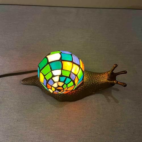 Bieye L13003 Multicolor Land Snail Tiffany Style Stained Glass Accent Lamp - Image 5