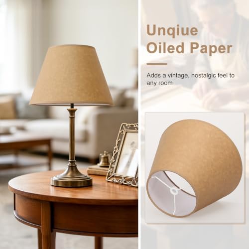 Vintage Oiled Paper Lampshades Set of 2, 5.5" Top x 10" Bottom x 6.6" High - Image 6
