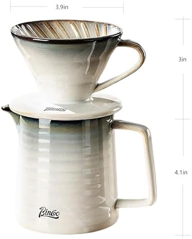 Bincoo Pour Over Coffee Maker&Dripper, Style Cone Filter + 450ml Ceramic Coffee Server, Manual Coffee Brewer Set, Reusable Coffee Filter Holder, Great Gift for Coffee Enthusiasts - Image 5