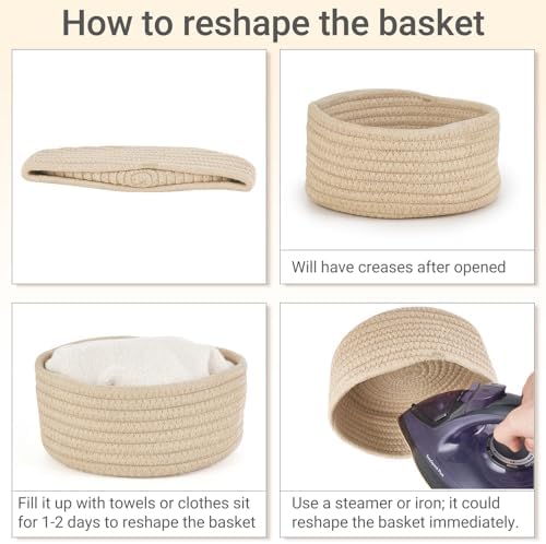 Dahey Set of 4 Mini Small Woven Gift Baskets for Organizing, White & Beige - Image 4