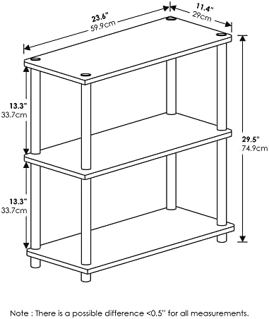 Furinno TURN-N-TUBE Storage Shelves, 3-Tier Book Shelf, Corner Shelf, Toolless Open Shelves, for Organization and Storage, Living Room, Garage, Home Office, Black - Image 3