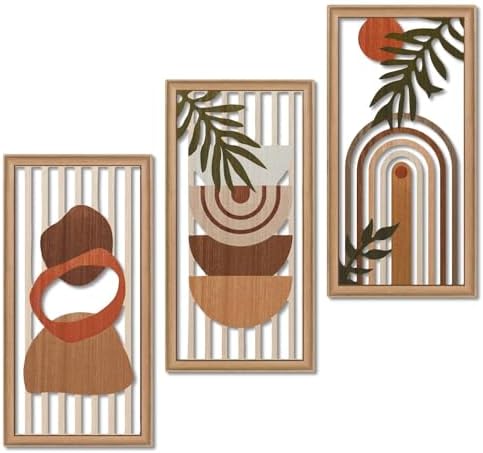 Putuo Decor Boho Wall Art Set of 3, Modern Minimalist Wooden Wall Decor, Abstract Aesthetic Room Decorations, Mid-Century Modern Artwork for Living Room, Bedroom, Office Orange 16.5 x 8.6 inch by PUTUODECOR