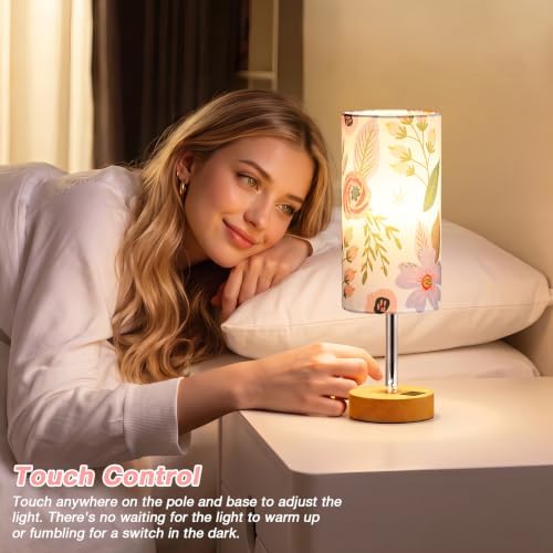 Dicoool Touch Bedside Table Lamp with USB - 3 Way Dimmable Floral Lamp for Bedroom Nightstand, Desk Lamp with Charging Station for Dorm, Living Room, Office, Kids Room, Small, 14in - Image 3