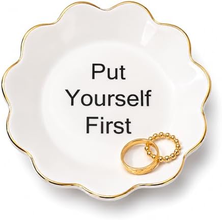 Put Yourself First Jewelry Dish, Ceramic Ring Holder, Encouragement Gift for Women by WOODme