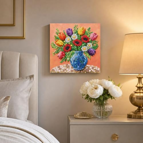 Framed Button Art Kit 11.8" DIY Mosaic Craft for Adults(Peony Vase) - Image 4