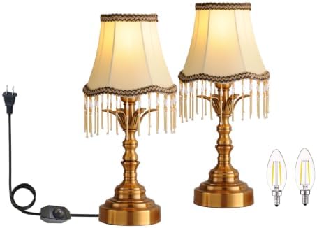 Small Spaces Bedroom Nightstand Dimmable Vintage Mini Table Lamps ，Entry Way Table Home Decor Tabletop LED Desk Light Set of 2-2 PcsTassel by Unknown