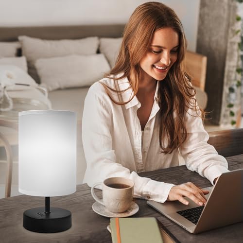 DEGNJU Small Lamp for Bedroom, Bedside Lamps for Night Stands, Mini Minimalist Table Lamp with Round Gray Fabric Shade, 9 Inch Desk Reading Lamp for Dorm Room Living Room Office Room, 2 Pack - Image 5