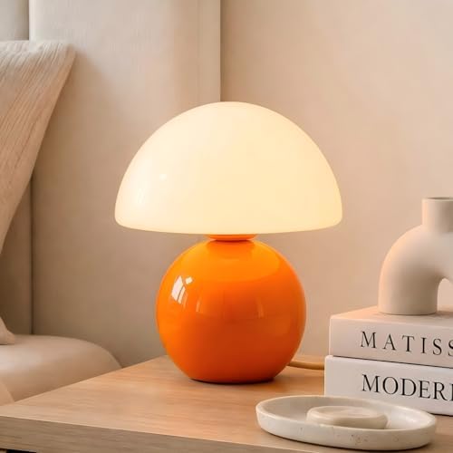 Cute Small Mushroom Lamp Decor,USB-Plug in Bedside Table Lamps with 3-Temperature LED Bulb Dimmable,Modern Aesthetic Home Decor for Livingroom/Bedroom/Dorm/Nursery (Orange with Plug) by Ularoom