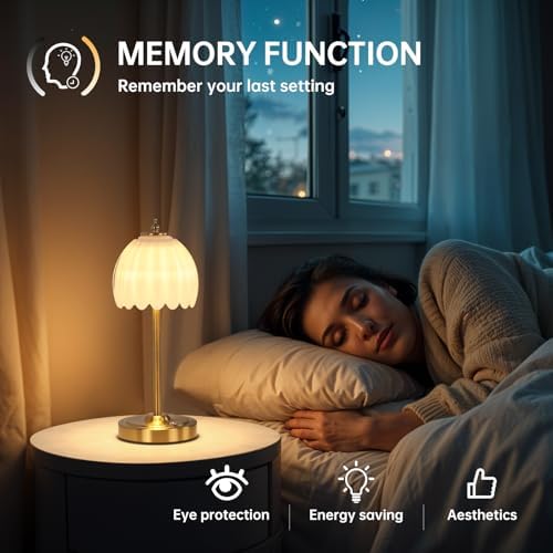 Shenmoyl Small TulipTable Lamp, 3 Color Temperatures, Table Lamps for Living Room, Bedroom, Nightstand (White Tulip) - Image 4