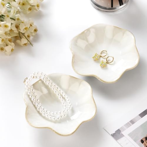 JAMEND CLXP 2PCS White Lotus Leaf Shape Ring Holder Dish, Small Key Bowl, Ceramic Trinket Tray Jewelry Dish Organizing Necklace Earrings for Mom Friend Sister, All Jewelries Are NOT Included, White. - Image 2