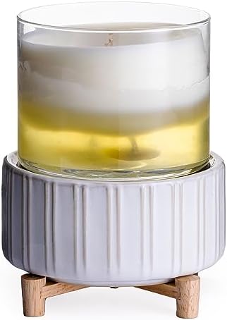 Candle Warmers ETC 2-in-1 Candle and Fragrance Warmer for Warming Scented Candles or Wax Melts and Tarts with to Freshen Room, Ceramic and Wood by CandleWarmersEtc