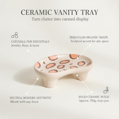 Vanity Tray Ceramic, Irregular Organic Shape Catchall Dish for Jewelry Keys Rings, Modern Decorative Accent for Nightstand Bathroom Counter Desk, White Brown - Image 5