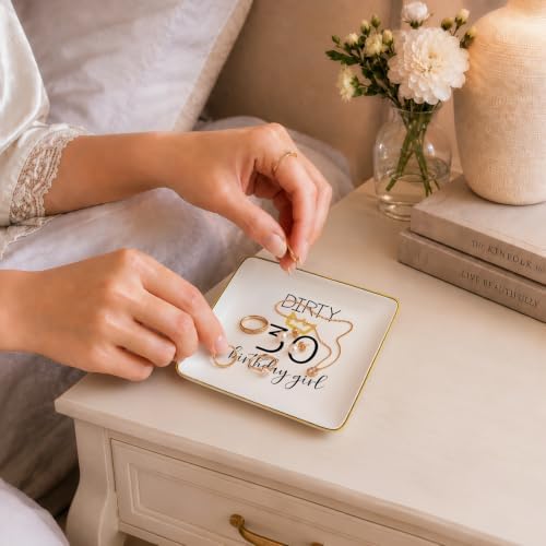 Topthink Dirty 30 Birthday Girl-Funny 30th Birthday Gift for Women,Her,Sister,Daughter,Best Friend,Coworker-Turning Thirty Gift-30 Years Old Present-Ceramic Jewelry Holder Ring Dish Trinket Tray - Image 2