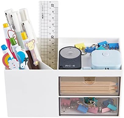 LETURE Office Desk Organizer with drawer, Office Supplies and Desk Accessories, Business Card/Pen/Pencil/Mobile Phone/Stationery Holder Storage Box (White) - Image 6