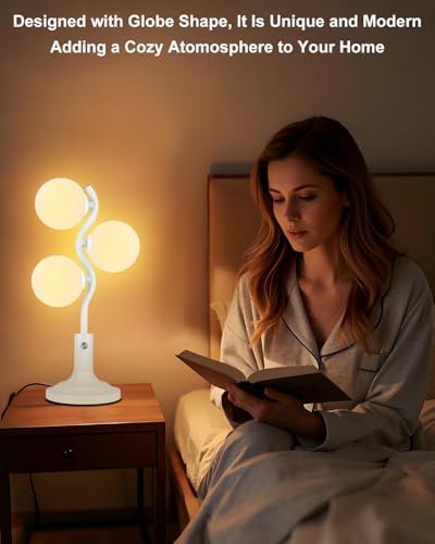 Lightdot Mid Century Globe Table Lamp Dimmable Modern White Desk Lamp - Image 5