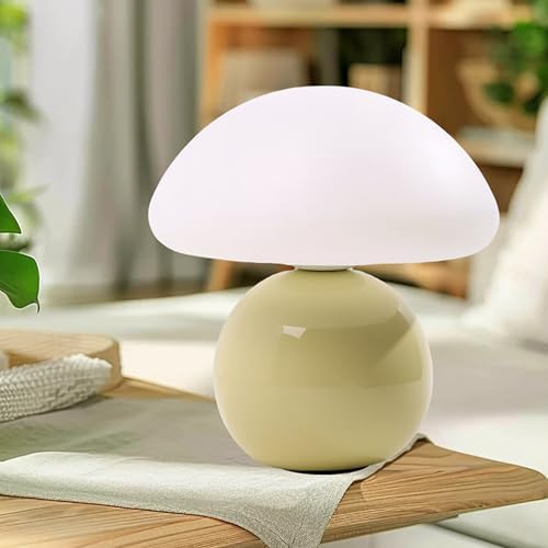 Cute Small Mushroom Lamp, PE Lampshade, Ceramic Base, Adjustable Light Color and Brightness with Power-Off Memory, Safe USB Powered, LED Mushroom Light for Bedroom Living Room (Yellow) - Image 4