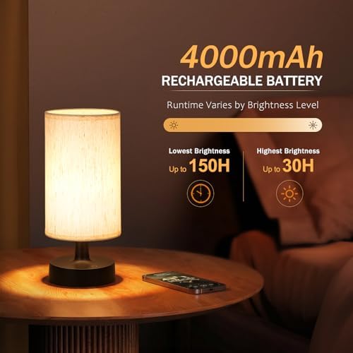 Small Cordless Table Lamp with 4000mAh Rechargeable Battery, Black, 1 Pack - Image 4