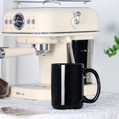 15 OZ Coffee Mug, Classic Blank Ceramic Cup with Large Handle for Tea Latte Cappuccino, Black - Image 5