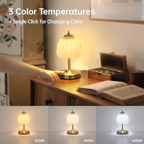 Shenmoyl Set of 2 Tulip Table Lamp with 5200mAh Battery & Touch Control, Cordless Small Table Lamp with 3 Colors, Rechargeable Battery Operated Table Lamps for Nightstand, Bedroom (White Tulip) - Image 4