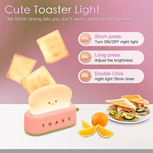 TOOGE Desk Decor Cute Pink Toast Lamp Small Desk Lamp Night Light for Kids - Image 2