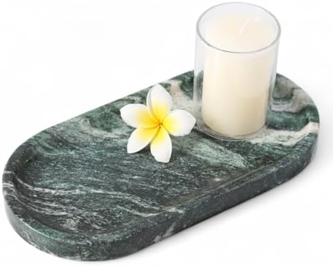 Koville Green Marble Tray for Bathroom Countertop, 10"x5" Natural Marble Vanity Tray Perfume Trays for Dresser, Stone Jewelry Dish Candle Holder for Home Decor, Stone Catchall Trays by Koville
