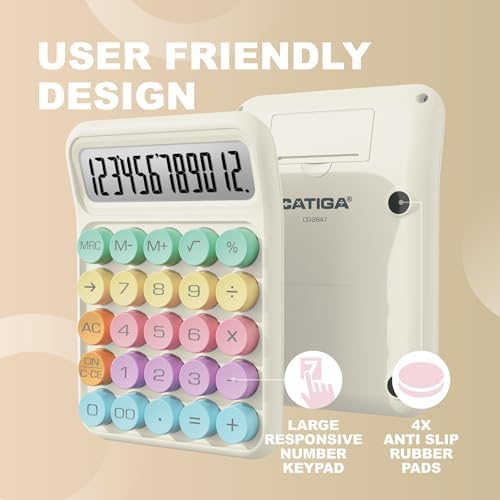 CATIGA Mechanical Switch Calculator, Colorful Calculator with 12 Digit Large LCD Display & Big Buttons for Office Desk, Classroom Math, Back to School Supplies, Cute Aesthetic Desk Accessories - Image 3