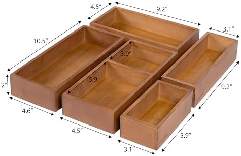 happimess Eldora 5-Piece Handcrafted Bamboo Drawer Organizers, Brown - Image 3