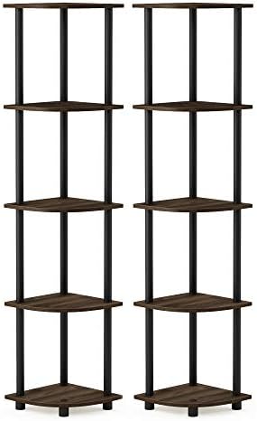 Furinno TURN-N-TUBE Corner Shelf Set of 2, 5-Tier Corner Bookshelf, Open Storage Shelves, for Organization and Storage, Living Room, Home Office, Garage, Columbia Walnut by Furinno-FitsYourSpaceFitsYourBudget