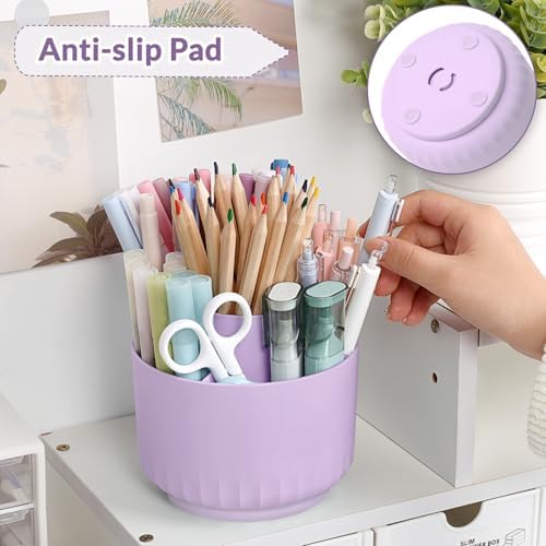SKYDUE 360 Degree Rotating Desk Organizer, Dual-Purpose Pencil Pen Holder for Desktop, Rotating Desk Pen Organizer with 5 Slots Purple - Image 3
