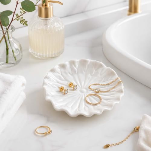 Gift for Women,White Ceramic Jewelry Dish Tray, Lotus Leaf Ring Dish - Image 5