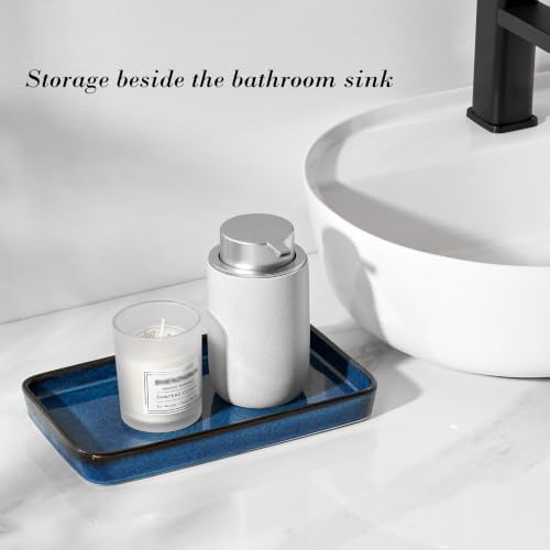 10"×6"×1" Bathroom Vanity Tray for Countertop- Ceramic Decorative Organizer Tray for Dresser Tops, Toilet, Perfume, Sponge Holder Soap Dish Dispenser for Kitchen Counter- Kiln-Transformed Blue - Image 3