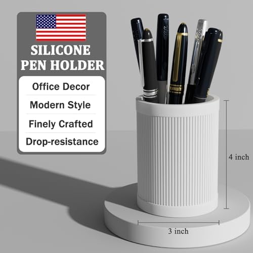 HighHerz Aesthetic Pen Holder For Desk, Modern Silicone Pencil Holder, Stylish Office Desk Decor, Made of 5 mm Thickened Premium Silicone, Office Desk Organizer And Accessories (White) - Image 2