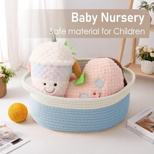 JMvicyroam Small Woven Basket, Empty Gift Basket, White&Blue/1 Pack - Image 4