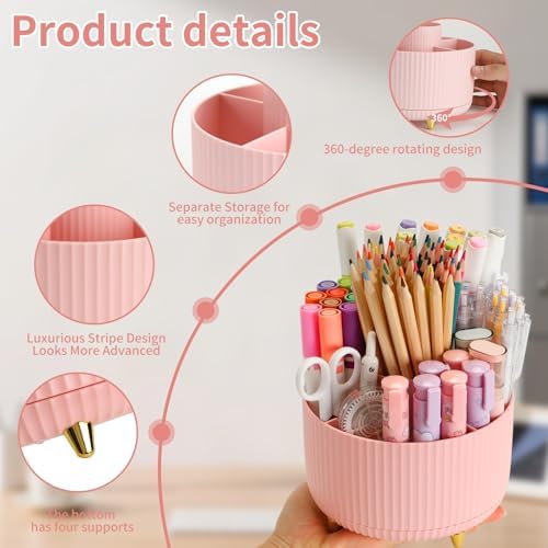 Camelmother 360°Rotating Pen&Pencil Holder For Desk With 5Slots Cute Office - Image 4