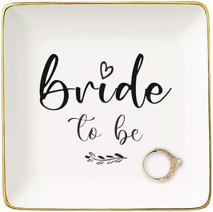 NZY Bride Gift-Engagement Wedding Gift-Newly Engaged-Bride to Be-Bridal Shower-Hen Night,Bachelorette Party Present-Ceramic Jewelry Tray Trinket Holder Ring Dish by NZY