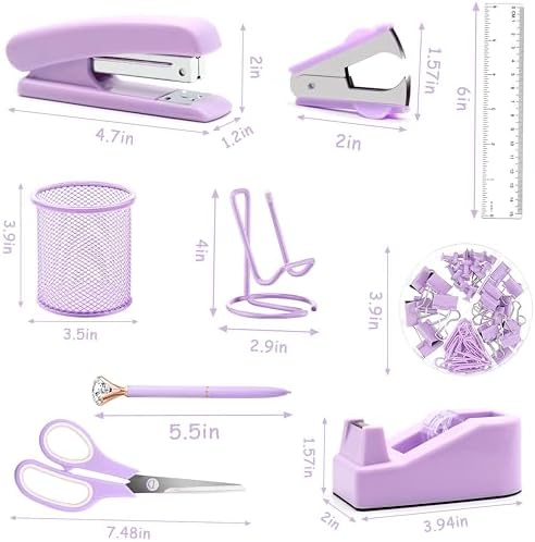 Purple Office Supplies - Purple Desk Accessories: Stapler, Staple Remover, Tape and Pen Holders, Ballpoint Pens, Scissors, Binder Clips, 1000 Staples, Phone and Ruler, Transparent Glue, Notes - Image 2