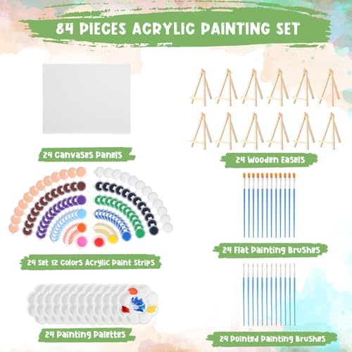 Qilery 24 Set 8 x 10 Inch Canvas Boards and Easel for Painting, Acrylic Paint Strips, Brushes, Palettes, Art Painting Kits for Artists Beginners Oil Acrylic Craft Party Favors - Image 3