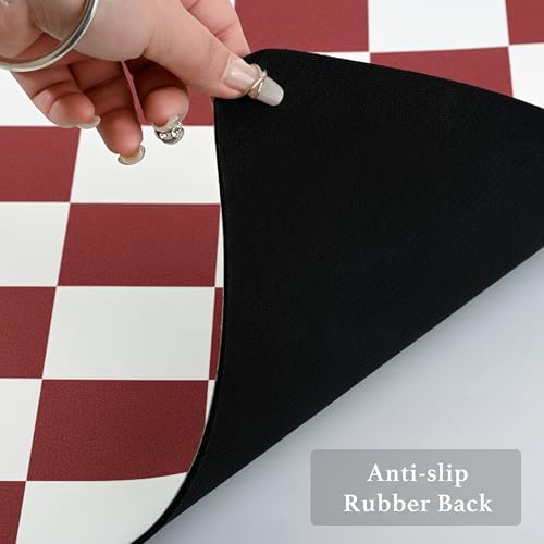 Ohocut Checkered Dish Drying Mat for Kitchen Counter, Coffee Bar Station Accessories, Retro Cute Aesthetic Modern Absorbent Drainer Mat Kitchen Drying Mat Easy Clean (Red, 24" x 16") - Image 7