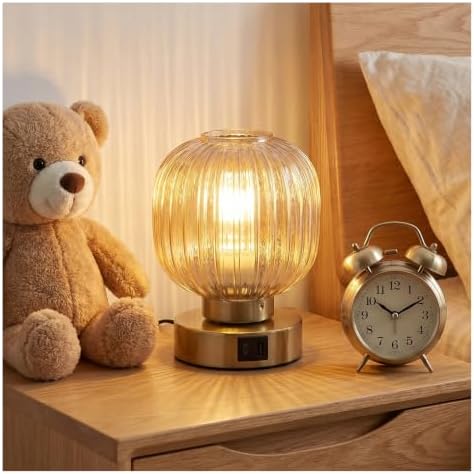 Elenhome Touch Small Table Lamp,Elegant Gold Glass Bedside Lamp 3 Way Dimmable with USB C+A Charging Ports - Bedroom Nightstand & Living Room Essential, 4W Bulb Included (Gold) by Elenhome