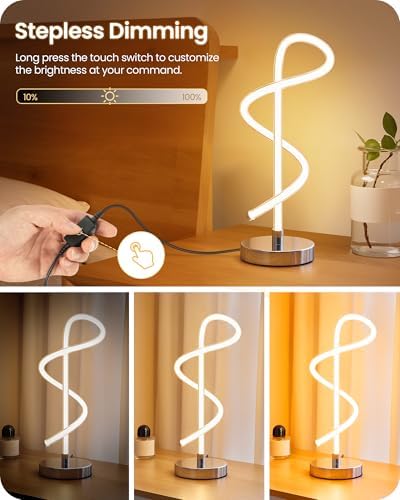 Modern LED Table Lamp, Bedside Lamp with 3 Color Temperatures, Adjustable Brightness, 360° LED Lighting Spiral Design, Sliver Desk Lamp, Spiral Lamp for Bedroom, Living Room, Office, S63TL05 - Image 4