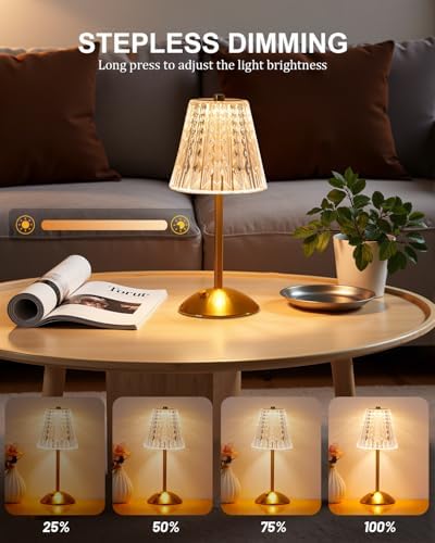 Nusogon 2 Pack Cordless Crystal Table Lamps, Rechargeable Touch Lamp - Image 4