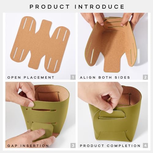 HOMIEAZICOZI 2-Pack Cork Leather Desk Accessories Storage - Pencil Pen Holder - Makeup Brush Holder Organizer - Stylish Addition to Home Decor (Olive Green) - Image 6