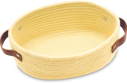 ABenkle Small Woven Basket with Handles, Mini Rope Storage Basket, Tiny Cute Shelf Basket, Oval Decorative Toys Basket for Nursery, Living Room, Empty Gift Basket, 9.4" x 5.9" x 3.9" - XS by ABenkle