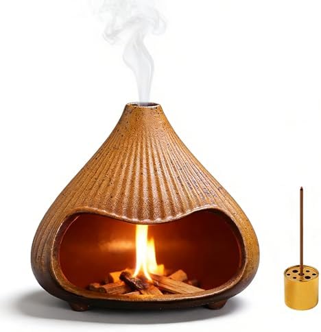 Ceramic Incense Holder, Mini Palo Santo Burner Chimney for Palo Santo Sticks, Cone Incense and Sage Smudging, Handmade Cone Incense Holder Burner for Yoga, Meditation, and Energy Cleansing (Brown 02) by DiscoverYourWorldwithBerallo-BeYourOwnRoyalty