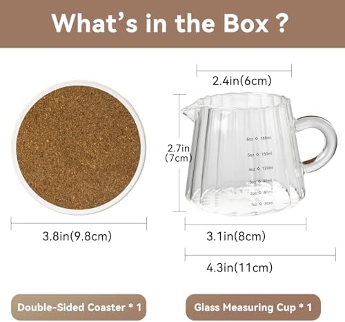 Glass Measuring Cup 6OZ, Espresso Accessories, Expresso Shots Cup, Espresso Shot Glass with V-Shaped Mouth, Ribbed Milk Frothing Pitcher, coffee Espresso Cup (Glass Handle) - Image 2