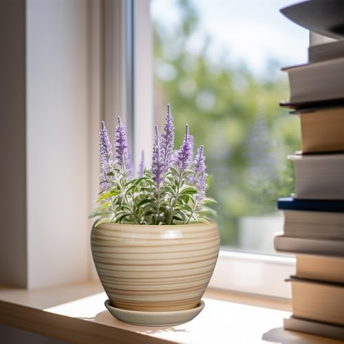 Ceramicfor 6 Inch Plant Pot Ceramic - Decorative Planter for Indoor Plants Succulent Pot with Drainage Hole and Saucer Round Planter Outdoor Flower Pot for House Patio Yellow - Image 2