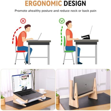 Wooden Laptop Stand for Desk, 2-in-1 Riser and Vertical Laptop Stand - Image 6